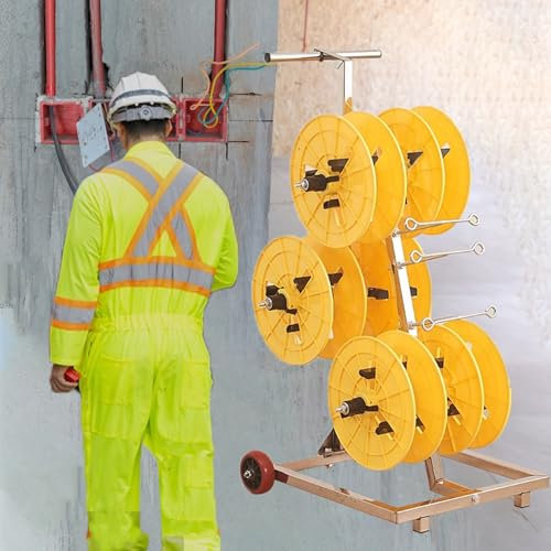 Avvolgicavo Dispenser Robusto Portacavi con Ruote e Maniglia in Acciaio, Distributore Multiuso per Cavi Elettrici per Organizzare e Conservare, Portacavi Blu, Giallo, Verde e Arancione(Yellow,6 Reel)
