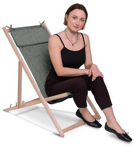 DreamRoots Liegestuhl Holz Kopfstütze Leinenoptik, Star Dust