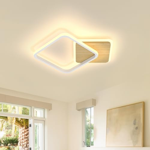 AOLED LED Deckenleuchte，Deckenlampe dimmbar 48W wohnzimmer deckenlampe 3000K 50cm Deckenlampe holz Deckenleuchte schlafzimmer Eckig Deckenbeleuchtung deckenleuchte flur
