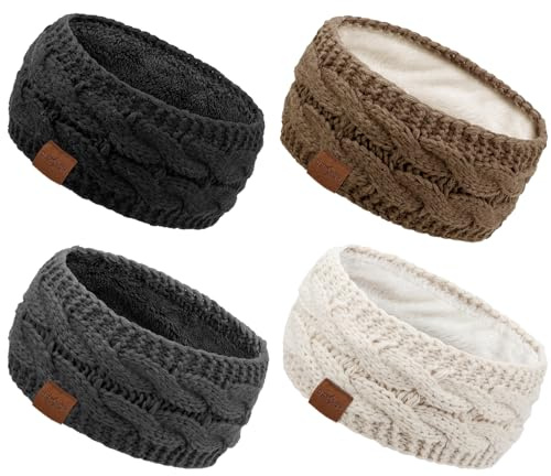 DRESHOW Varmt Stickat Pannband för Kvinnor Vinter Öronvärmare Elastiska Virkade Huvudomslag Tjocka Fleece Fodrade Hårband