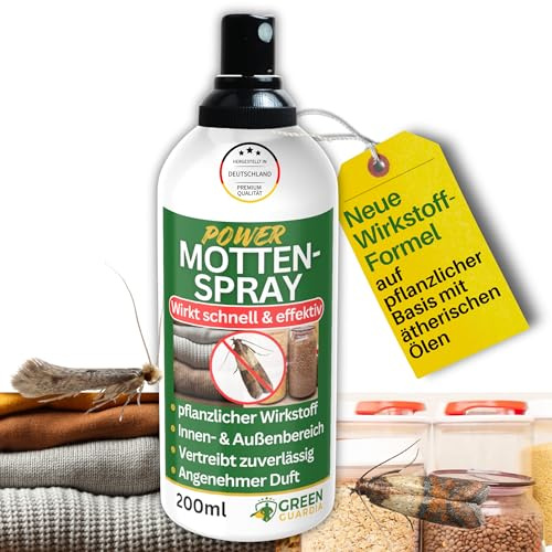 GREEN GUARDIA Motten Abwehrspray Power-Konzentrat 200 ml – Mottenschutz für Kleiderschrank & Kleidung – Sprühfertiges Mottenspray gegen Motten in Textilien & Schränken – Rückstandsfrei