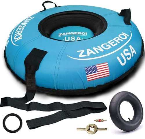 Snow Tube for Sledding Snow Tubes Heavy Duty Snow Tube for Kids Adult Snow Sled Sledding Tube Inflatable Snow Tubes for Kids Towable Rubber Snows Tube with Cover (Blue Cover)