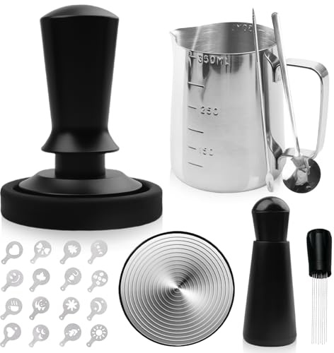 GOMETY Tasseur à Café 51mm Set Barista 22 Pièces, Presse à Café Espresso en Acier Inoxydable avec Pot à Lait 350ml, Tapis de Tassage, Stylo Latte Art, Cuillère et Accessoires pour Machine à Café
