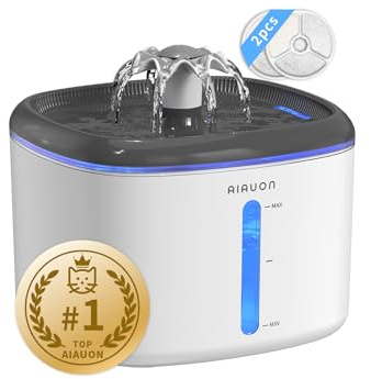 Trinkbrunnen für Katze, 2,5L Katzenbrunnen Leise mit 2 Ersatzfiltern und LED-Wasserstandsfenster für Katzen, kleine Hunde und mehrere Haustiere, Wasserbrunnen für Katzen (Dunkelgrau+2Filter)