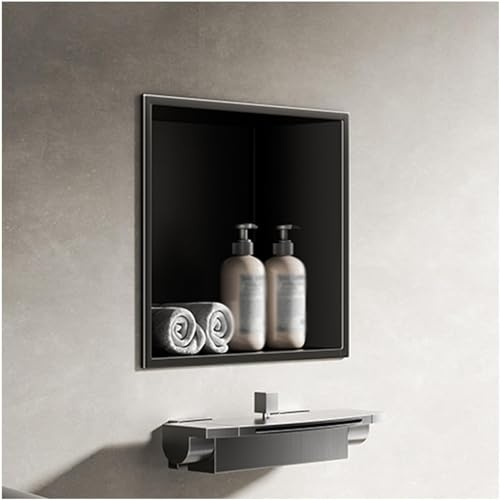 Edelstahl-Dusch-Nische mit LED-Licht, wasserdicht, rechteckig, Aufbewahrungsbox für Badezimmerschränke und Bücherregale, schwarz, 320 x 320 x 125 mm