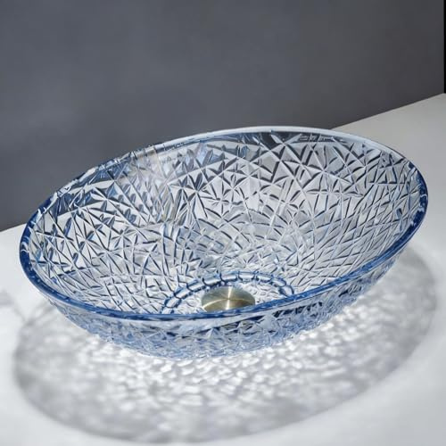 ZYCDP Waschbecken Aufsatzbecken Oval Glaswaschbecken Bad 510 X 350 X 160 mm Ohne Hahnloch Blau