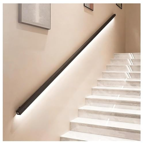 Zfmnoyev Pasamanos De Escalera LED con Sensor De Luz, Pasamanos De Pared para Interiores, Barra De Apoyo Moderna De Aluminio con Luces Cuadradas para Escaleras, Ideal para Pasillos(1 m/3.3 ft)