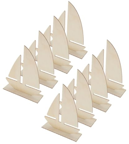 Sosoport 8pcs DIY Wooden Sailboat Craft Kit for Craft Enthusiasts Paintable Unfinished Wood Model with Textured Finish and Clay Baseboards for Home Decor and Nautical Theme