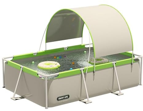 Piscina fuori terra con tenda parasole, staffa in acciaio zincato, tessuto a rete laminato in PVC, 3