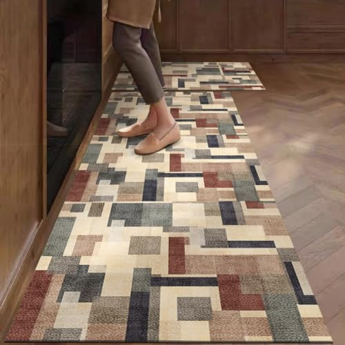 Alfombra Cocina 50X80Cm Rojo Gris Alfombra Vinilica Cocina Cuero,Modernas Lavable Antideslizante Anti Fatiga para Pasillo, Comedor,Hogar Alfombrilla Cocina