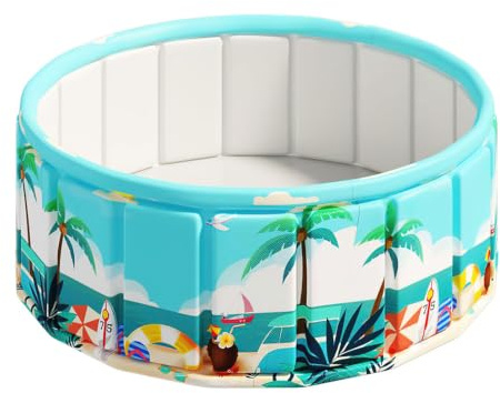Piscine Pliable adulte 150*45CM Piscine sans gonflage en PVC Épais Pataugeoire portable pour chiens Drainage Rapide Pataugeoire Robuste Peu encombrante et Stable pour intérieure et extérieure