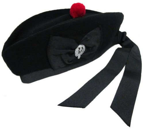 Tartanista - Herren Glengarry-Mütze - traditionell schottisch - Schwarz mit Distel - 60 cm