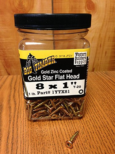 Big Timber 1YTX81#8 by 1-inch T-20-drive bit Gold Star Flat Head Interior Screws,(274 per Box)