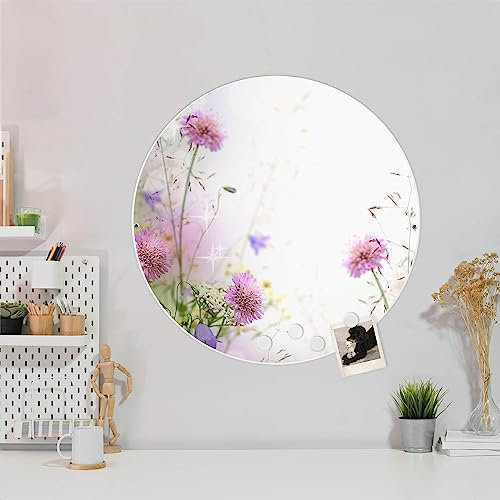 banjado Magnettafel Ø 47cm Weiß - Magnetwand aus Metall - Magnetpinnwand als Memoboard - Pinnwand Magnettafel Küche, Büro, Kinderzimmer inkl. 4 Magnete & Montageset - Glitzernde Wiese