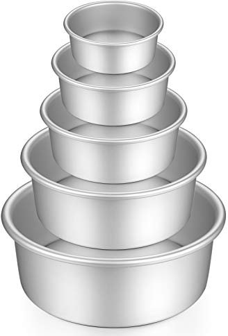 Gesentur Teglia Professionale Tonda in Alluminio Anodizzato, 5-Tier Antiaderente Torta Rotonda Latta Set con Fondo Amovibile per Wedding/Compleanno/Natale di Cottura della Torta (5 6 7 8 9)