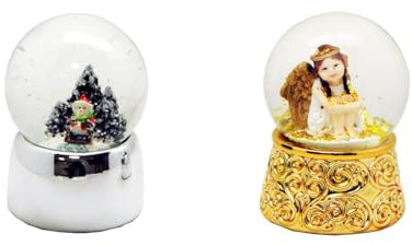 Minium Collection 2-107a-181 * 2 nostalgische Mini-Schneekugeln mit Schneemann Nostalgie Winterlandschaft, Durchmesser 45mm