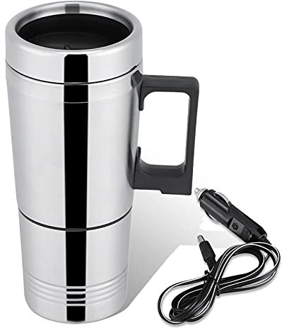 HERCHR Bollitore Elettrico per Auto da Viaggio 12v/24v 300ml, Tazza riscaldante per Auto in Acciaio Inossidabile per Acqua, tè, caffè, Latte(24V)