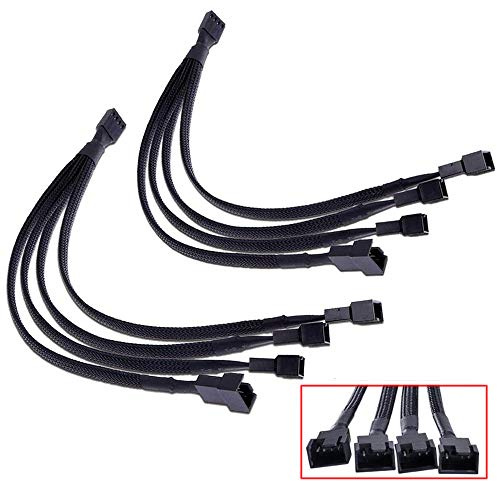 Greluma 2 Stk PWM-Lüftersplitter, 4-poliger Adapterkabel mit Geflochtenem Y-Splitter für Desktop Computer CPU Lüftersplitter PC 4-poliger Lüfterverlängerungs-Stromkabel 1 bis 4 Konverter
