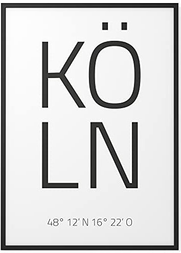 Papierschmiede® Geo Poster Koordinaten Köln, A3 Gerahmt im Holzrahmen (schwarz), Stadt Bild als Wanddeko für Wohnzimmer Schlafzimmer Küche Esszimmer, Kölle Schönste Stadt der Welt