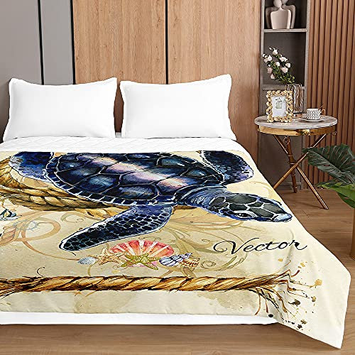 Surwin Tagesdecke Bettüberwurf Steppdecke für Doppelbett Einzelbett,Mikrofaser Wattiert Gesteppt Bettdecke 3D Meeresschildkröte Dünne Tagesdecken mit Ultraschall Prägung (Strand Strand,220x240cm)