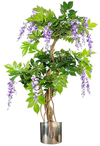 Leaf Design UK Künstliche Glyzinie, realistisch, 110 cm, Violett/silberfarben