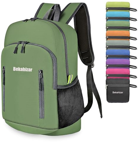 Bekahizar Sac à Dos Pliable 20L, Ultra-Léger Randonnée Petit de Voyage pour Hommes Femmes Enfants Sports en Plein air (vert)