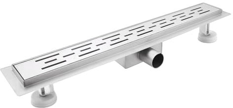 sunrik Duschrinne 80 cm, Strips Duschrinne extra flach, Edelstahl Bodenablauf Komplettset mit Siphon Haarsieb