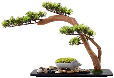 Kleiner Bonsai Künstliche Bonsai-Baum-Home-Dekoration Keramik-Basis Kieselsteine ​​Künstliche grüne Nadelbaum-Studienraum Wohnzimmer und Büro Künstliche Topfpflanzen