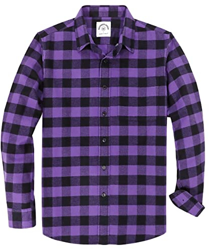 Dubinik® Skjorta Flanell Herr Rutig Bomull Skogsarbetare Casual Passar Normal Knappar Skjortor Långärmad Herr med Ficka, Lila och svart, 3XL