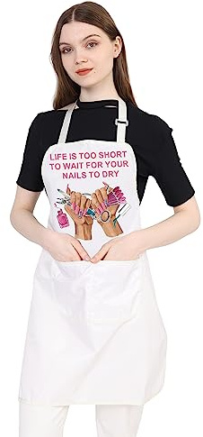 PLITI Nail Tech Schürze für Frauen, Life Is Too Short To Wait For Your Nails To Dry Nail Techniker, Geschenk, Maniküre, Geschenk, Warten Sie die Nägel trocken APW U, M