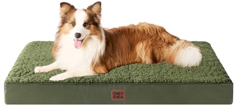 EHEYCIGA Orthopädisches Hundebett XL 104x68cm Waschbar, Olive Grün | Hundekissen mit Egg-Crate-Schaumstoff, Abnehmbarer Bezug, Rutschfeste Unterseite, Flauschiger Stoff, für Grosse Hunde