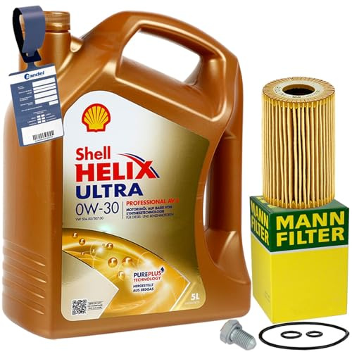 BandelOne enthält Mann Ölfilter + Shell 0W-30 Öl passend für Golf 5+6 Passat B6+B7 1.6-2.0 Tdi