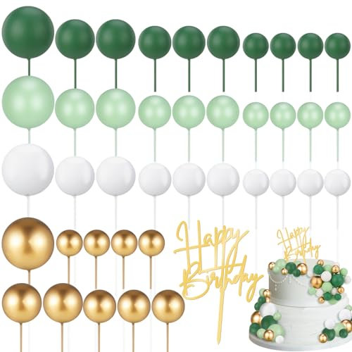 Halinuia 41 Palline Decorative per Torte Set, Decorazioni Torta Topper Torta Battesimo Torta Compleanno Decorazioni per Torte per Compleanni Matrimoni Feste fai da te (verde, bianco)