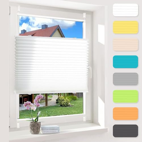 Oubo Plissee Klemmfix ohne Bohren, Weiß 85 x 210cm(BxH), lichtdurchlässig & Blickdicht Jalousien Easyfix, Faltrollo für Fenster & Tür