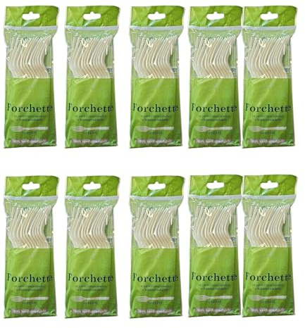 120 tenedores biodegradables y compostables blancos cubiertos de fibra de azúcar 10 paquetes de 12 piezas vajilla ecológica (120 tenedores)