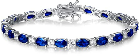 FANCIME Bracciale da tennis da donna, in argento Sterling 925, con pietra portafortuna, ideale come regalo per donne e ragazze, lunghezza 19 cm, 19 cm, Argento sterling, Zaffiro