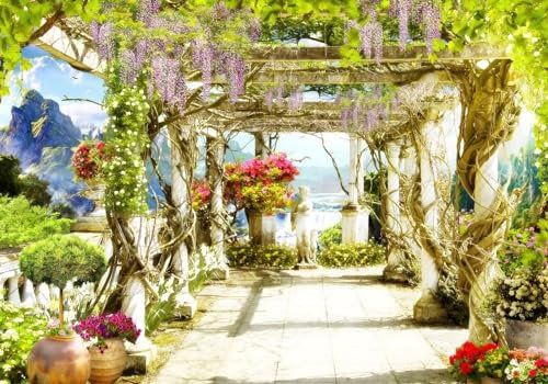 Fototapete Blumen 3D Tapeten 3D Effekt Wohnzimmer Schlafzimmer Vliestapete Ästhetische Fantasie Spalier Blume Rebe Landschaft Fototapete Natur Grau Graffiti Steinoptik Kinder Tapeten