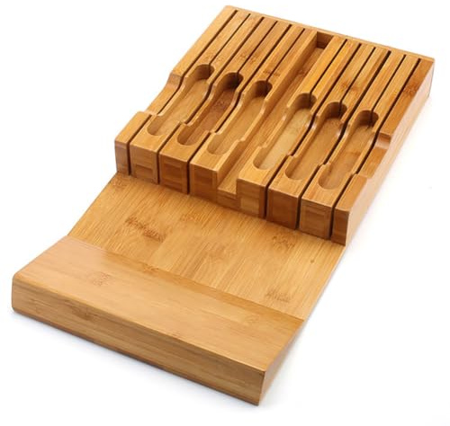 TT-YEC Portacoltelli Per Cassetto in Bambù, Inserto Per Cassetto Di Grande Capacità, Può Ospitare 12 Coltelli, Portacoltelli Piatto Sdraiato, 4,5 * 43 * 20,5 Cm, Colore Naturale