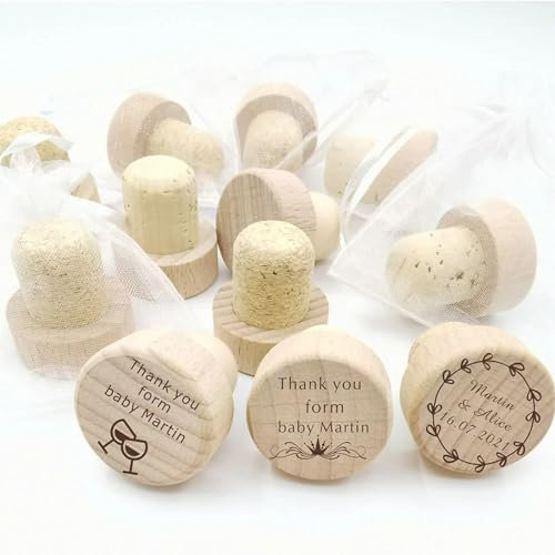 Personalisierter Weinflaschenverschluss aus Holz, Laserkorken, personalisierbar, Hochzeitsgeschenke, Babyparty, Party, Souvenirs für Gäste (30 Stück)