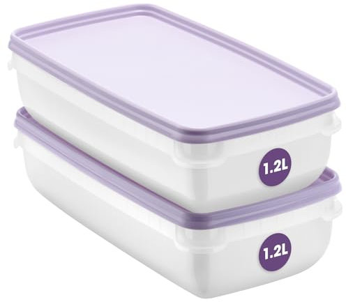 SmartStore Set di 2 contenitori per alimenti da 1,2 l, adatti per frigorifero e congelatore, senza BPA, riutilizzabili, adatti al microonde, lavabili in lavastoviglie, impilabili e impilabili