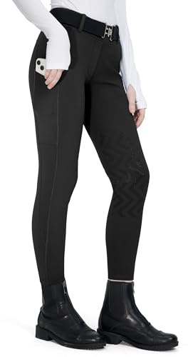 FitsT4 Sports Pantalones de equitación para niños de invierno, para niñas, rótula, de silicona, térmicos, con bolsillo para teléfono móvil y bolsillos, Negro , XL