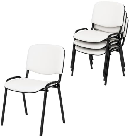 Topsit 4er Set Wartezimmerstuhl aus Kunstleder, stapelbarer Besucherstuhl, Metallgestell Bürostuhl, Konferenzstuhl, Home Office, Rezeption (Weiß)