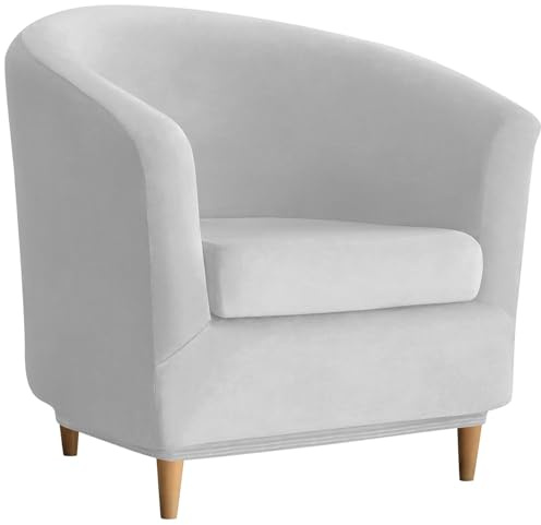 CLGTY Samt Sesselschoner 2 Stück, Stretch Sesselüberwurf Weich Abnehmbarer Club Chair Stretch Sesselhusse Mit Elastischem Boden Sesselbezug Sofahusse Für Heim Bar-hellgrau-2 Stück