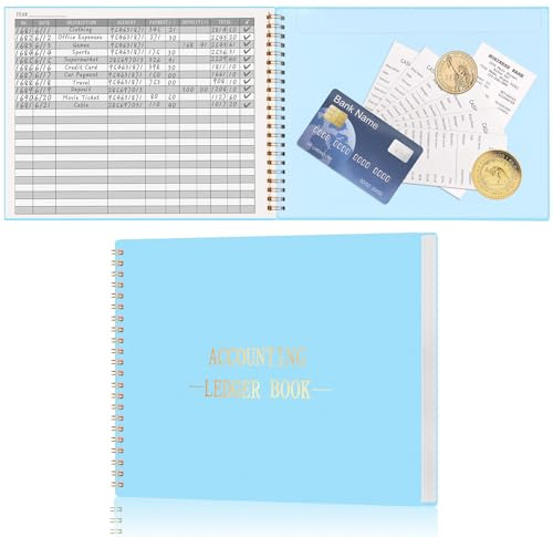 HAUTOCO Accounts Book for Finance Bookkeeping, Accounting Ledger Book for Small Businesses and Home Budget Tracking, Income and Expense Log Books - 257 x 200 mm (Sky Blue)