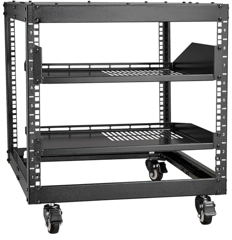 VEVOR 9U Open Frame Server Rack, 23''-40'' Adjustable Depth, Free Standing or Wall Mount Network Server Rack with 360° Casters, Heavy Duty 4 Post Holds All Your Networking IT Equipment AV Gear Router