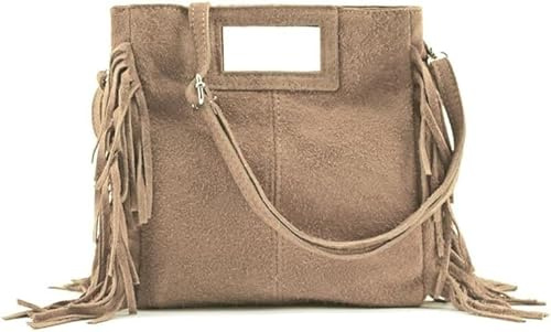 Genérico Bolso bandolera de ante con flecos, 25 cm de alto, 21 cm de largo, 5 cm