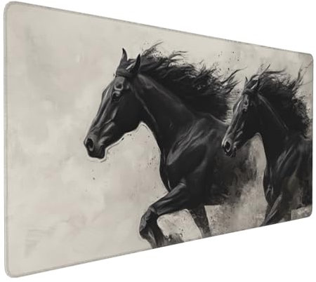 Gaming Mauspad XXL Schwarz Mousepad 800x400x4mm Pferd Verlängertes Mauspad Schreibtischauflage,Genähte Kanten Mauspad,Verbessert Präzision und Geschwindigkeit Wasserdicht Geeignet für Büro und Spiele