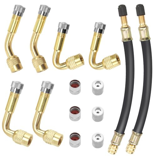 Tweozhui Rallonge de Valve de Pneu en cuivre pour Voiture, Moto, Scooter, Adaptateur de Valve 45 90 135 degrés et Extensions Flexibles de 180 mm, Durable et Universel, rallonge gonflage Pneu