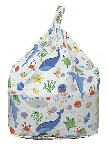 BeanLazy ® 100% Cotton Child Size Save The Sea, Ocean Clean Up, Sea Creature Bean Bag With Filling