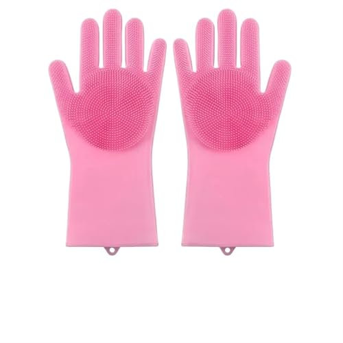 Rubber Gloves,Rubber Gloves 2Pairs Dishwashing and Cleaning Gloves Silicone Rubber Sponge Gloves Household Scrubbers Kitchen Cleaning Tools Reusable Dishwashing Gloves(Pink)(Pink)